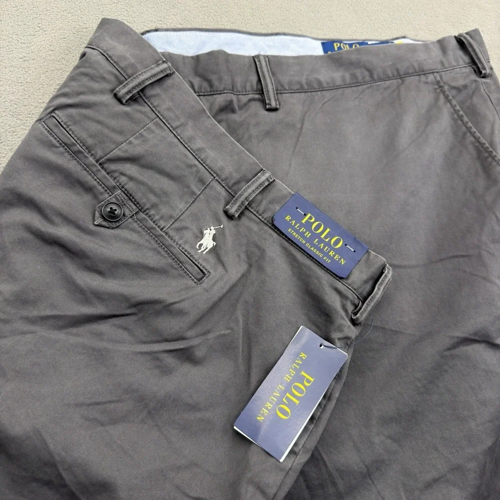 Polo Ralph Lauren Classic Fit Chino Pants 56B 56x30 Gray Stretch Cotton Twill